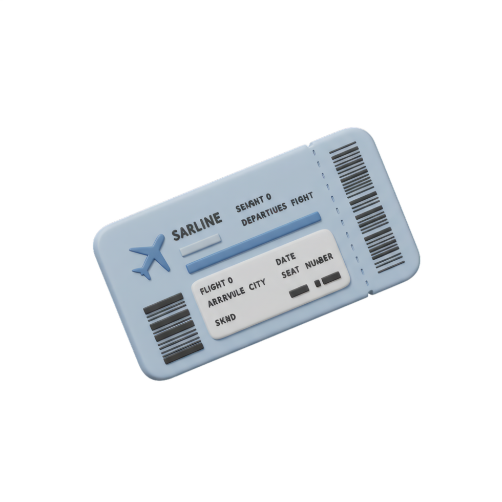 3D Render of a Realistic Airplane Boarding Pass Ticket for Air Travel, Flight Details, Departure and Arrival Information png