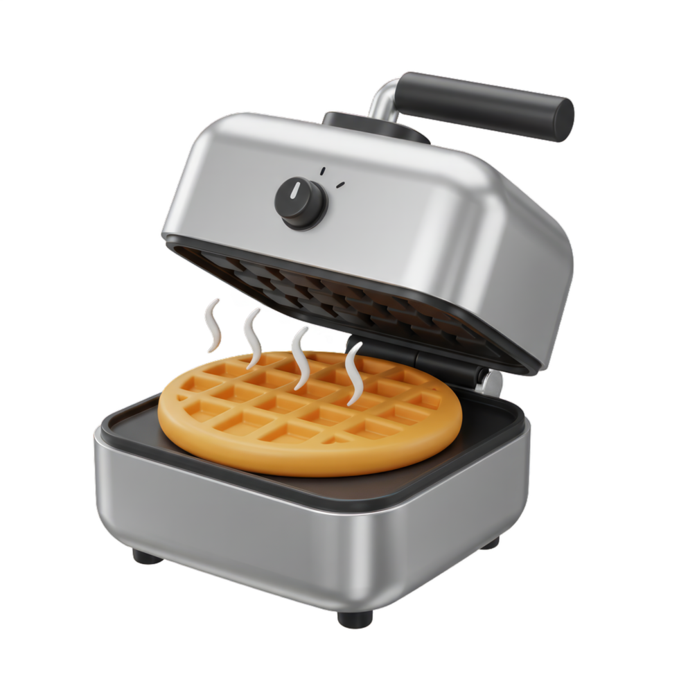 Delicious Golden Waffle Baking in a Modern Compact Waffle Maker png