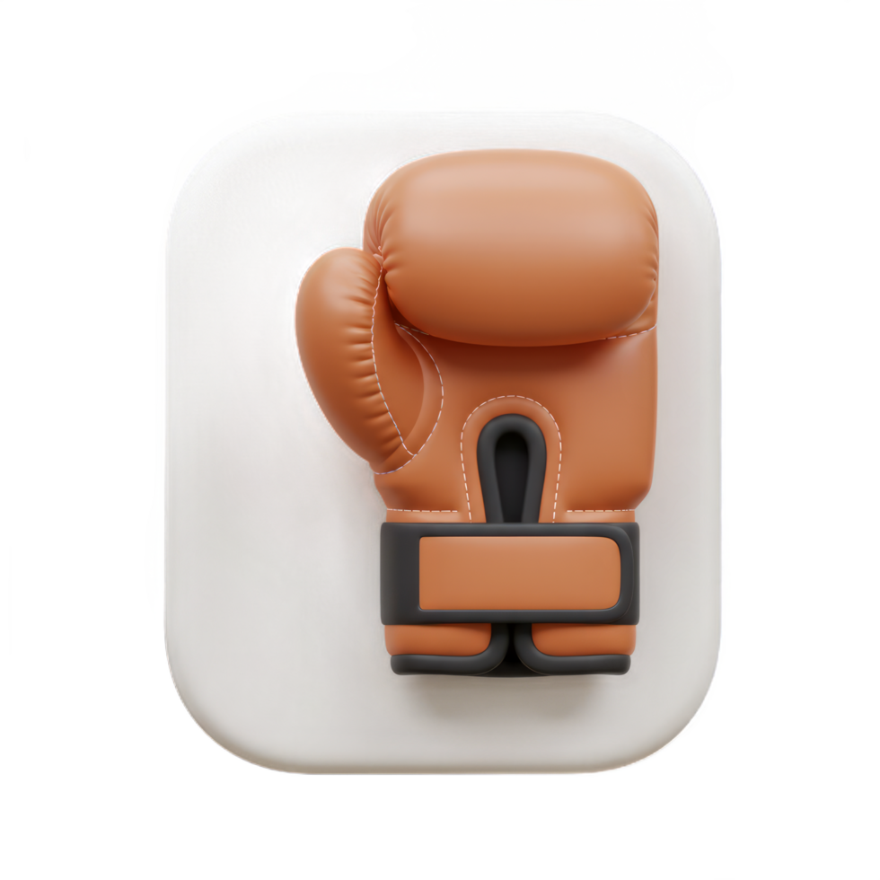 3D Render of a Brown Boxing Glove on a White Square Icon A Digital Illustration of Boxing Equipment png