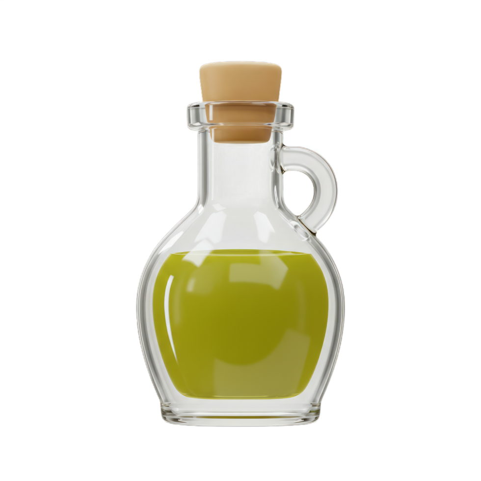 A Glass Bottle of Olive Oil with Cork Stopper, Freshly Pressed, Gourmet Cooking Ingredient png