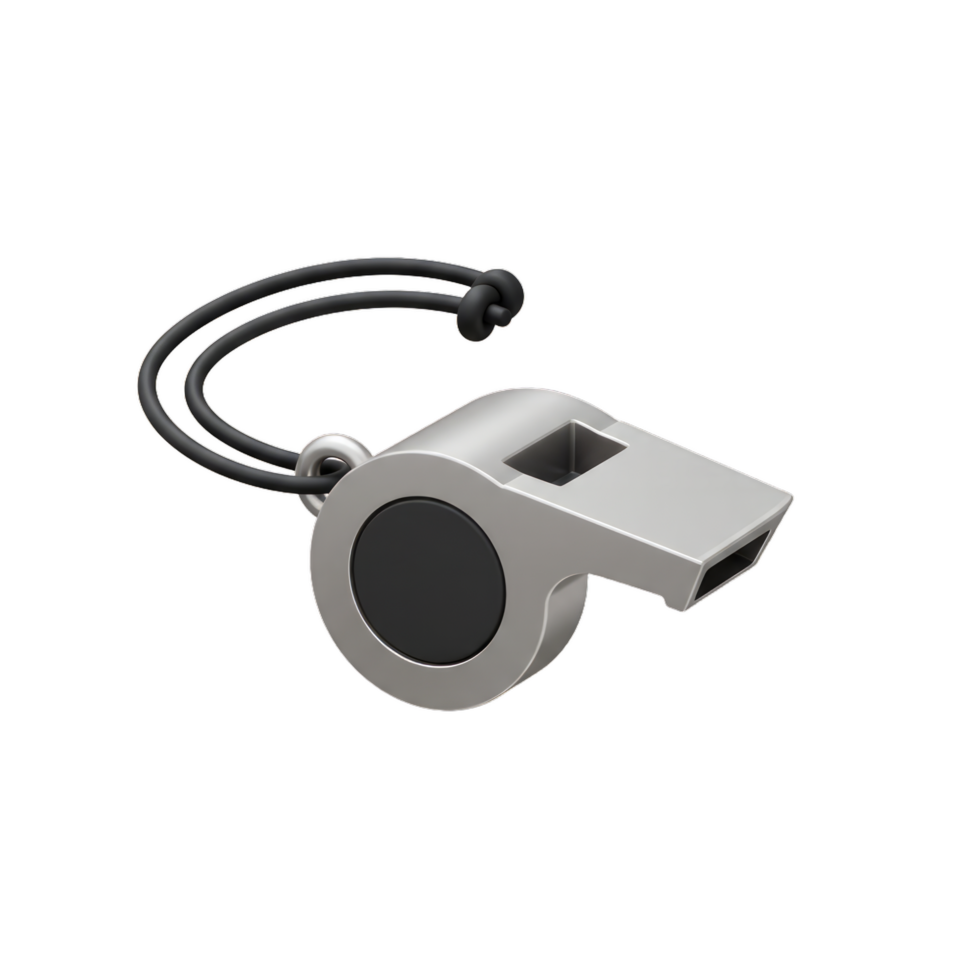 Closeup of a Silver Whistle with Black Lanyard A Referee or Coach Accessory for Sports Games and Signaling png