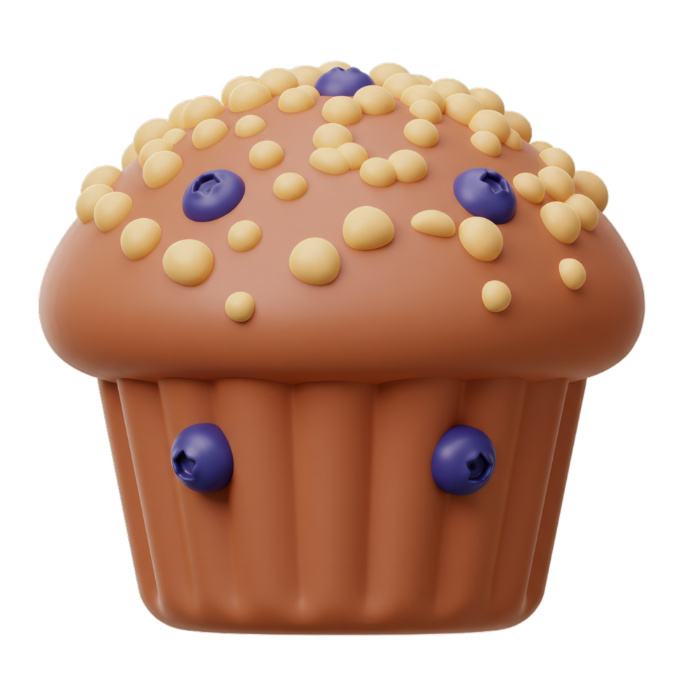 Delightful 3D Render of a Blueberry Muffin with Crumble Topping A Tempting Sweet Treat Digital Bakery png