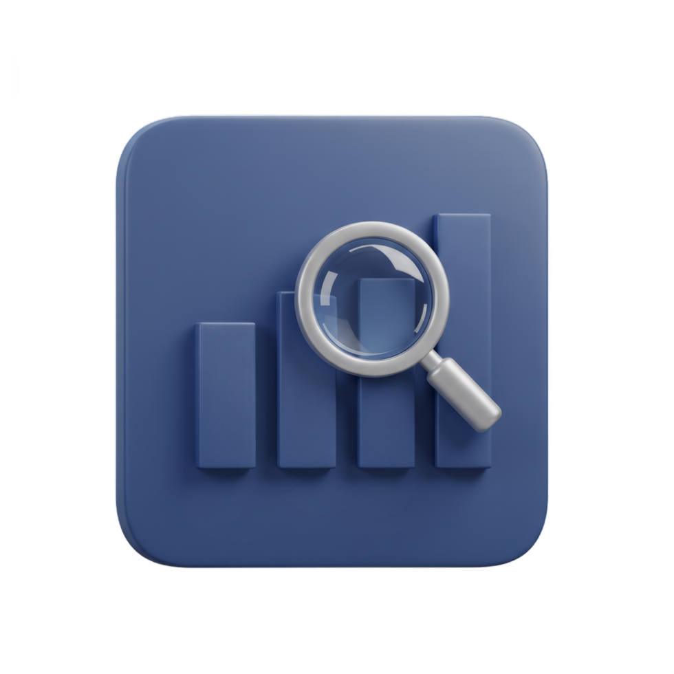Data Analysis Magnifying Glass Icon 3D Render, Business Analytics Research, Market Research, Financial Growth, Insights Exploration png