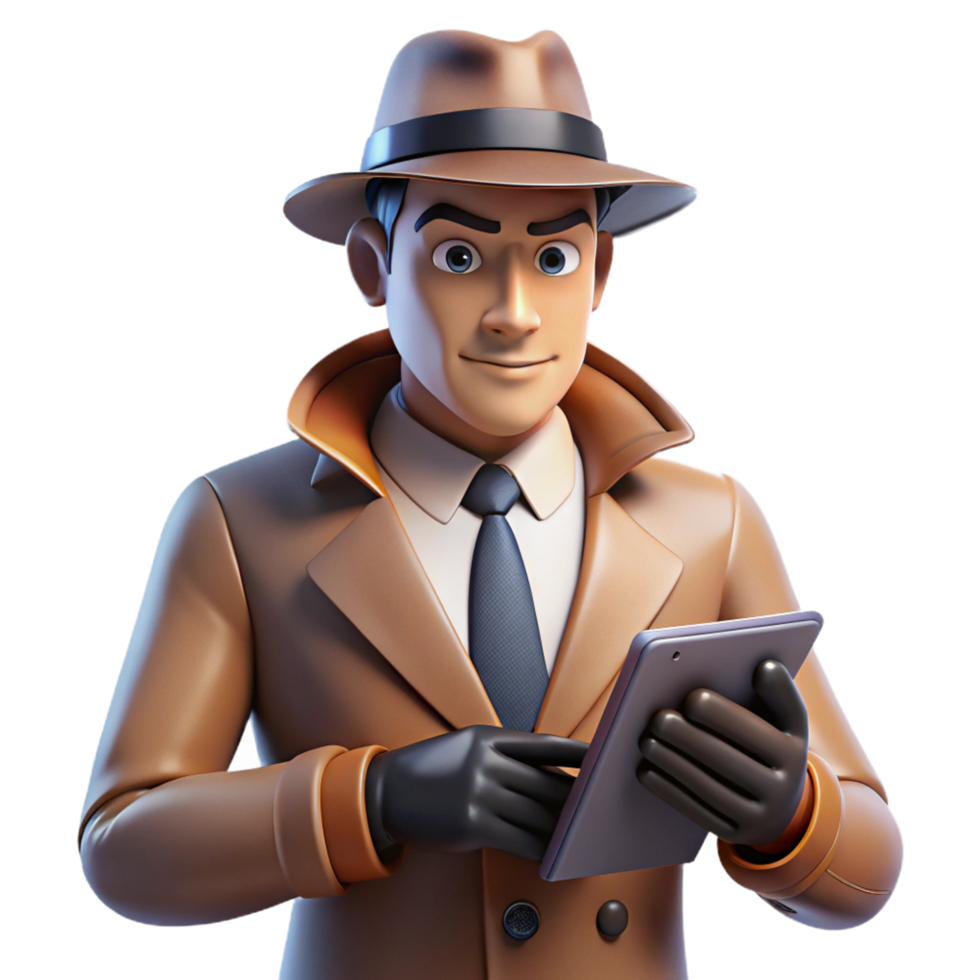 Digital Detective Investigating Clues on a Tablet png