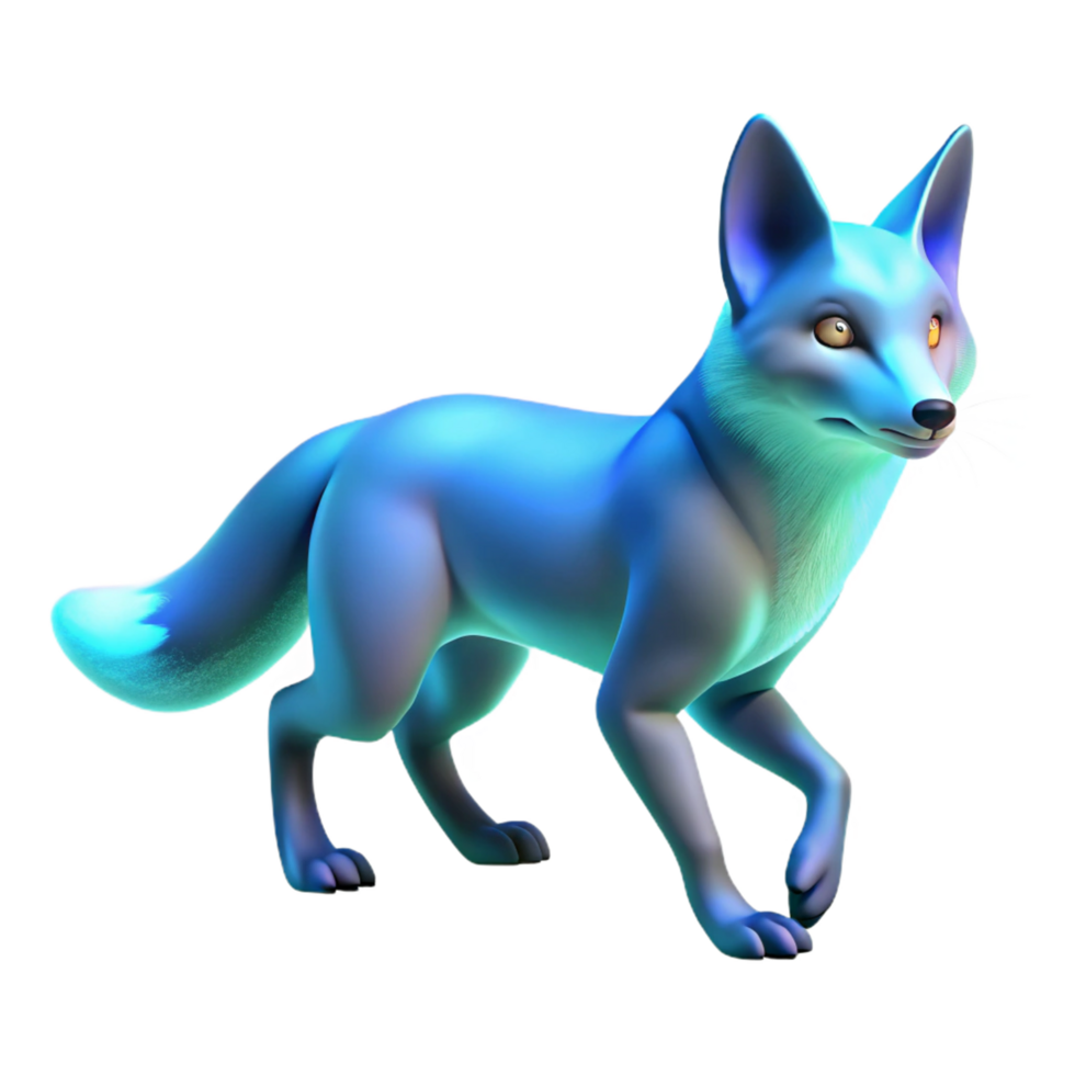 Stunning 3D Render of a Luminous Blue Fox A Digital Illustration of a Fantasy Creature png