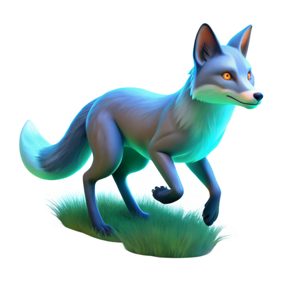 3D Render of a Blue Fox in Grass A Stylized Digital Illustration png