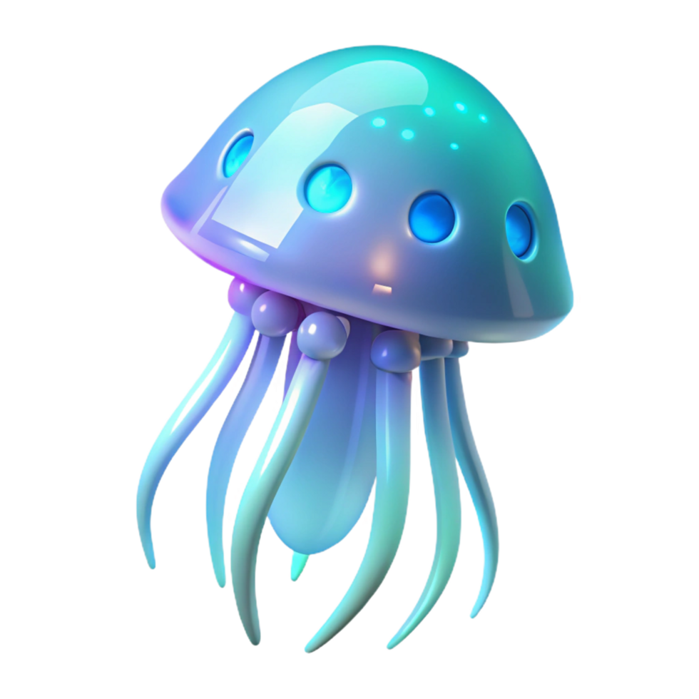 Glowing Jellyfish Robot 3D Render of a Futuristic Aquatic Creature png
