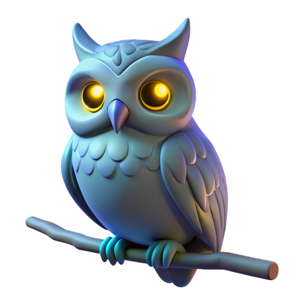 3D Render of a Cute Owl Perched on a Branch png