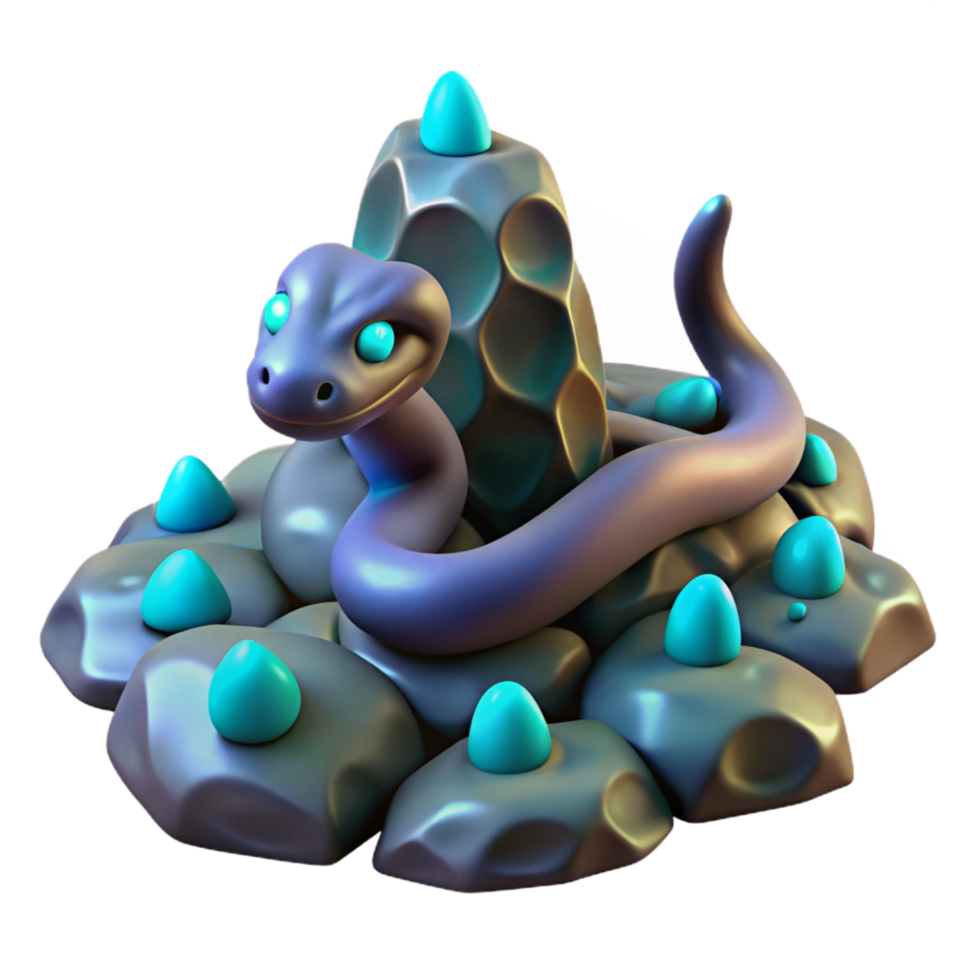 3D Render of a Serpentine Creature on Rocks png