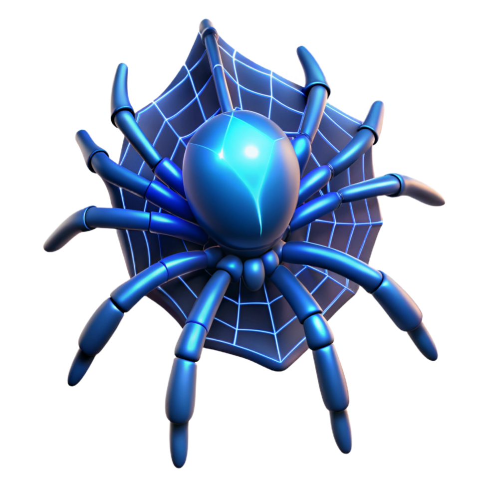 Cybernetic Arachnid 3D Render of a Robotic Spider on a Web png