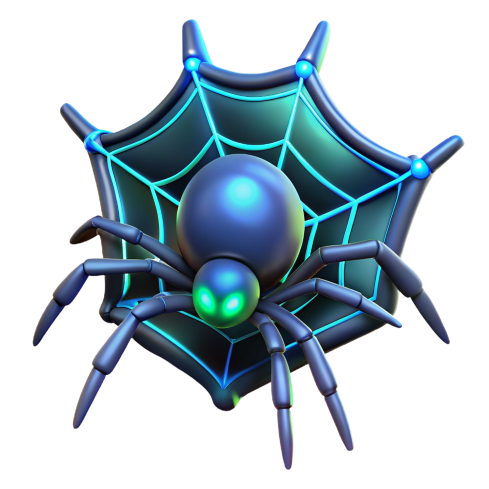 Cyberpunk Spider 3D Render Glowing Web Futuristic Arachnid Illustration Dark Background Neon Lights Digital Art png