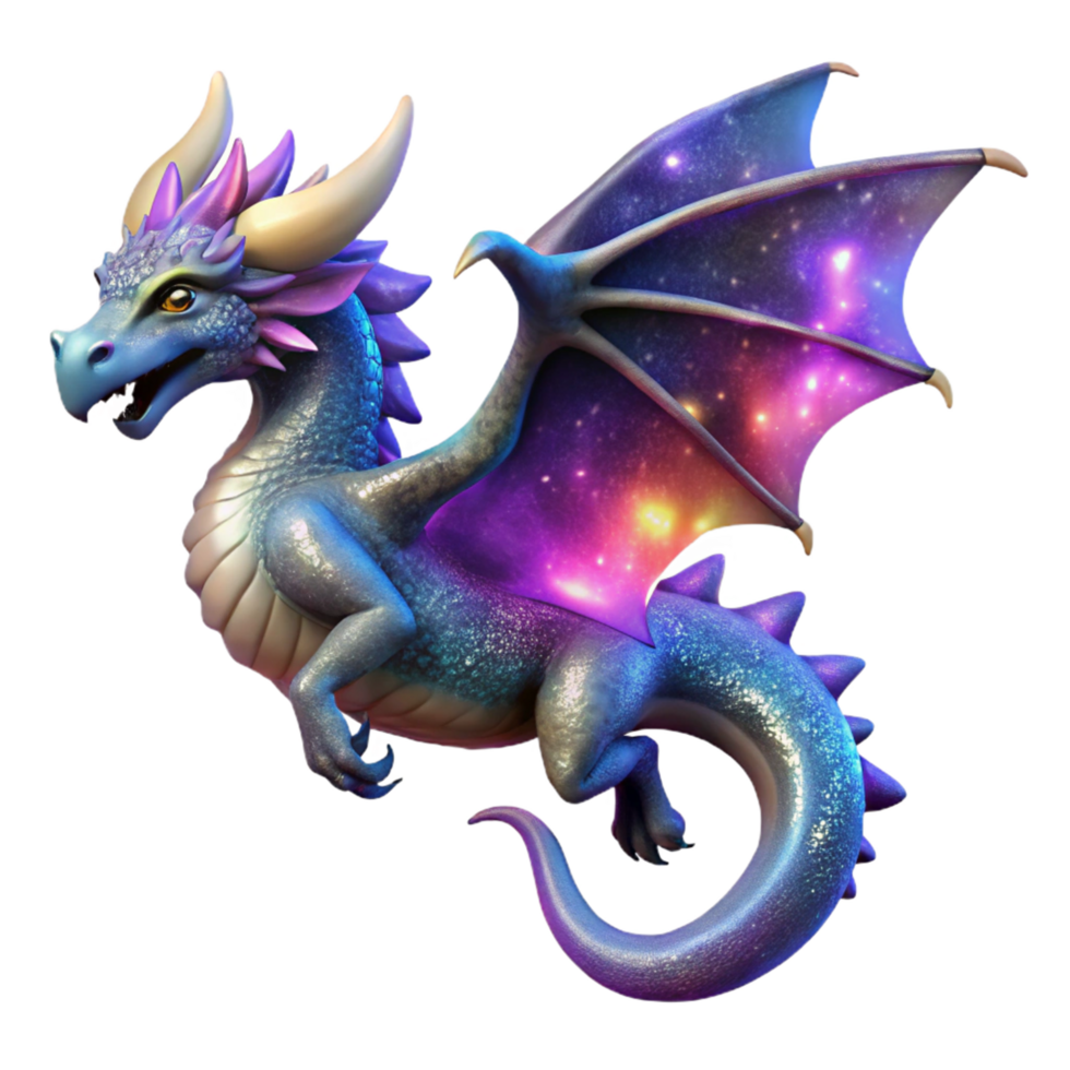 Cosmic Dragon 3D Render A Fantasy Creature with Galaxy Wings Illustration png