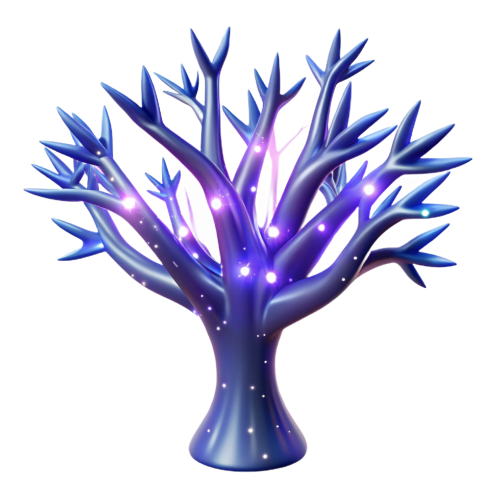 Glowing Blue 3D Tree Illustration Abstract Background Design with Luminous Branches and Sparkling Lights png