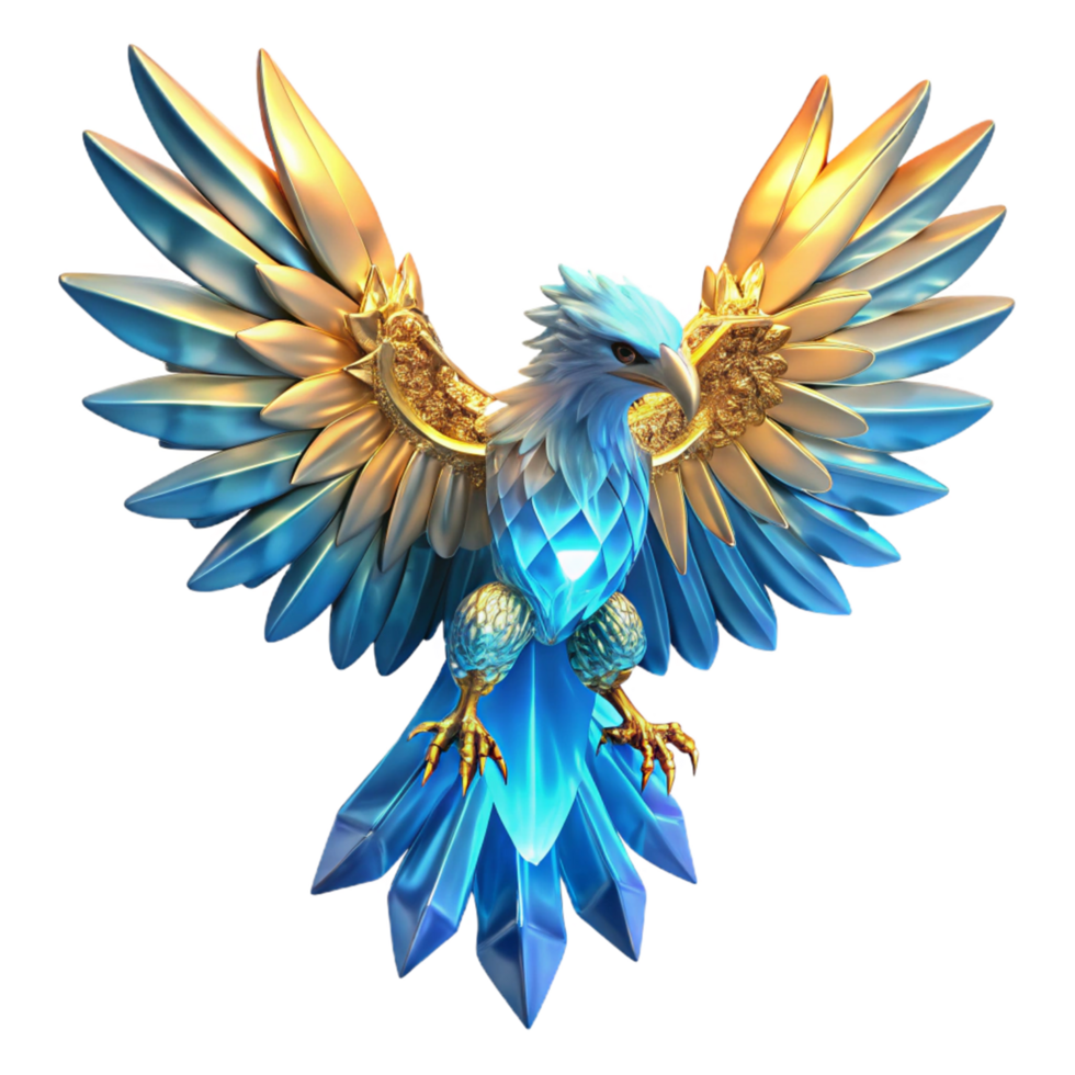 Majestic Crystal Eagle 3D Render A Fantasy Bird Illustration with Golden Accents png