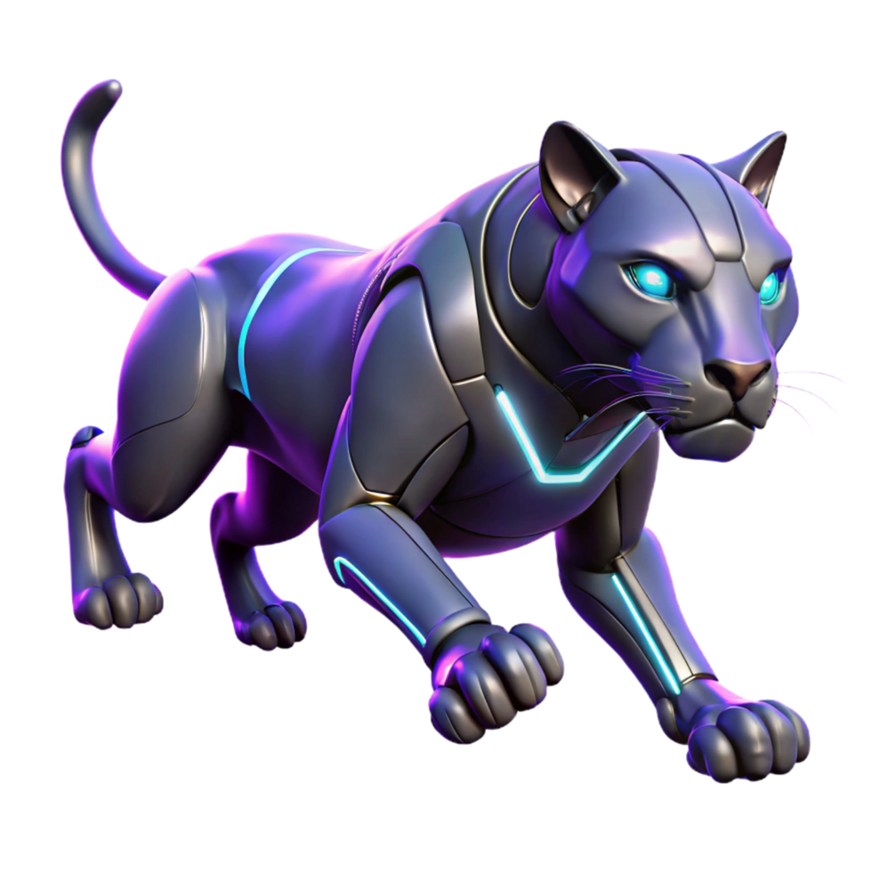 Cybernetic Panther Futuristic Robotic Big Cat 3D Render png