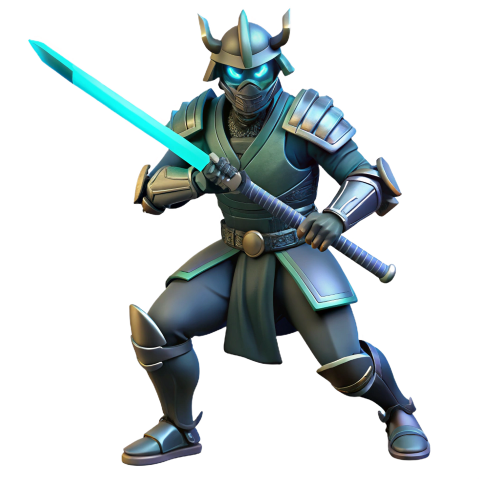 3D Render Samurai Warrior with Glowing Sword png