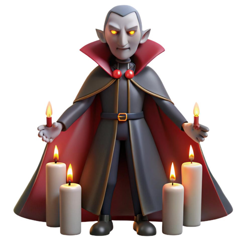 3D Cartoon Vampire with Candles Illustration png