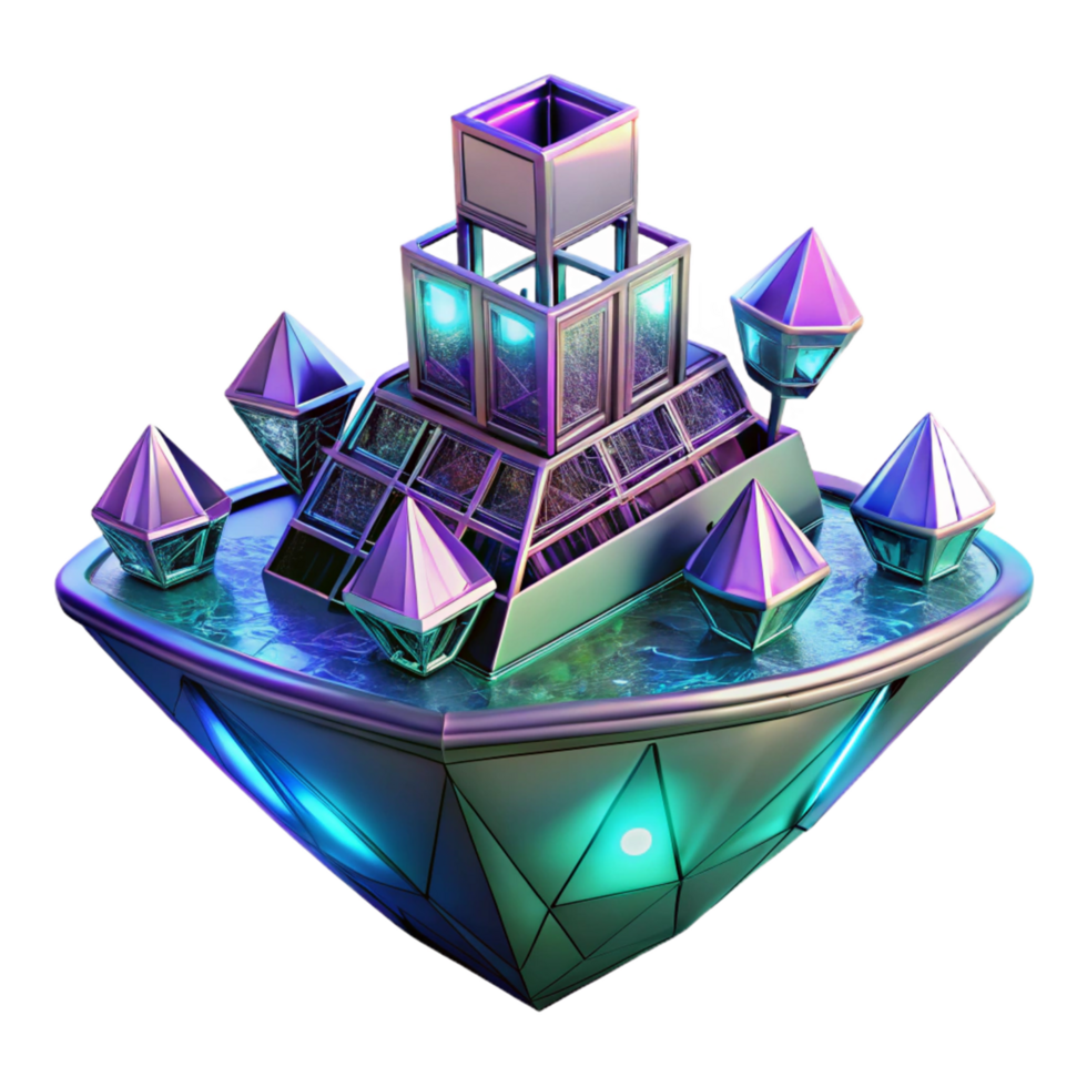 Enchanted Island Metropolis 3D Render Futuristic Architectural Design Glowing Jewel like Structures Abstract Background Image png
