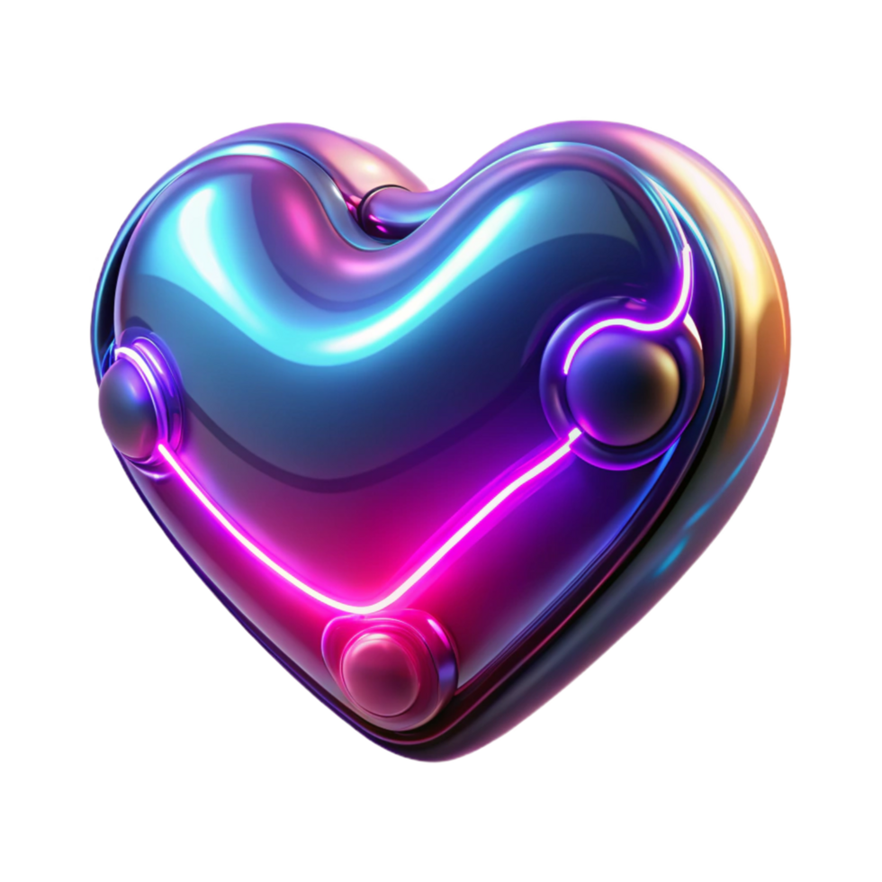 Neon Heart A Futuristic 3D Render of a Chromatic Metallic Heart png