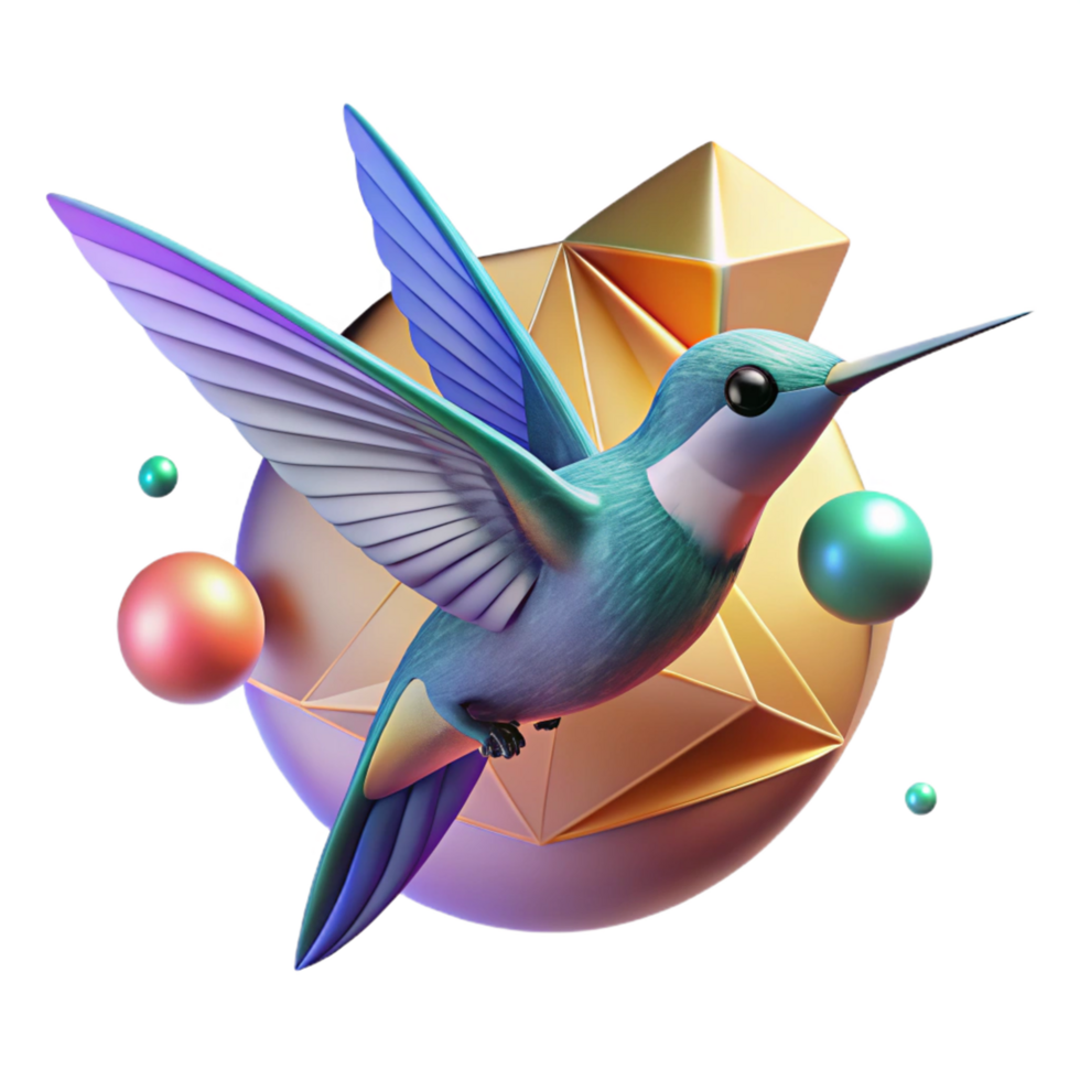 Vibrant Hummingbird 3D Illustration with Geometric Abstract Background png