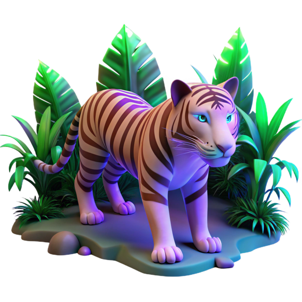 3D Render Tiger in Jungle png