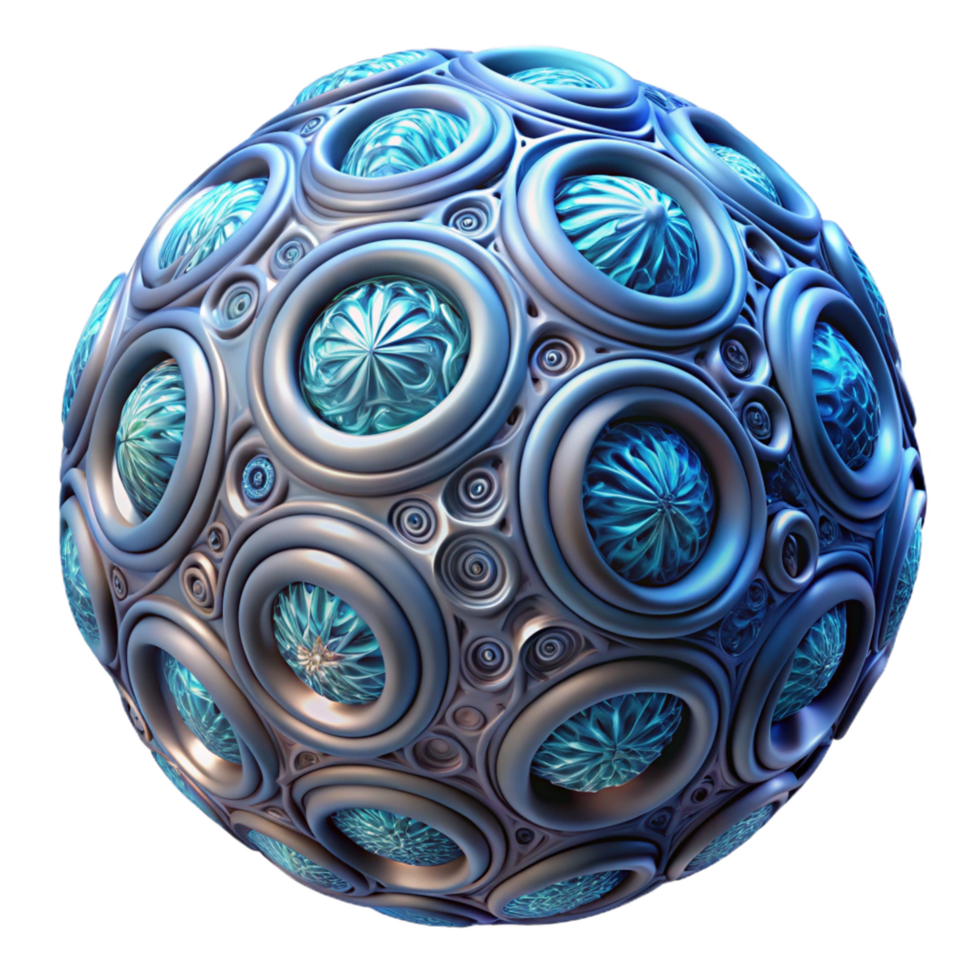 Abstract 3D Render of a Futuristic Orb with Intricate Blue and Gray Cellular Structures png