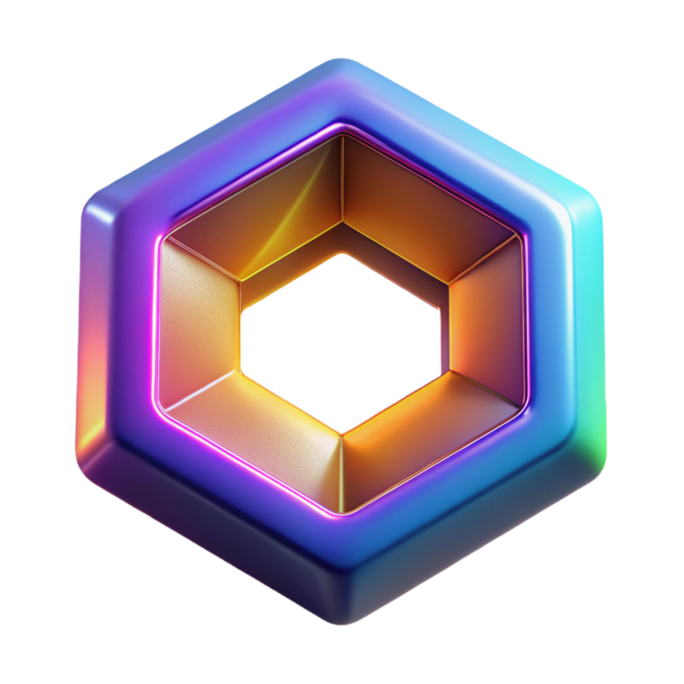 Iridescent Hexagon 3D Render png