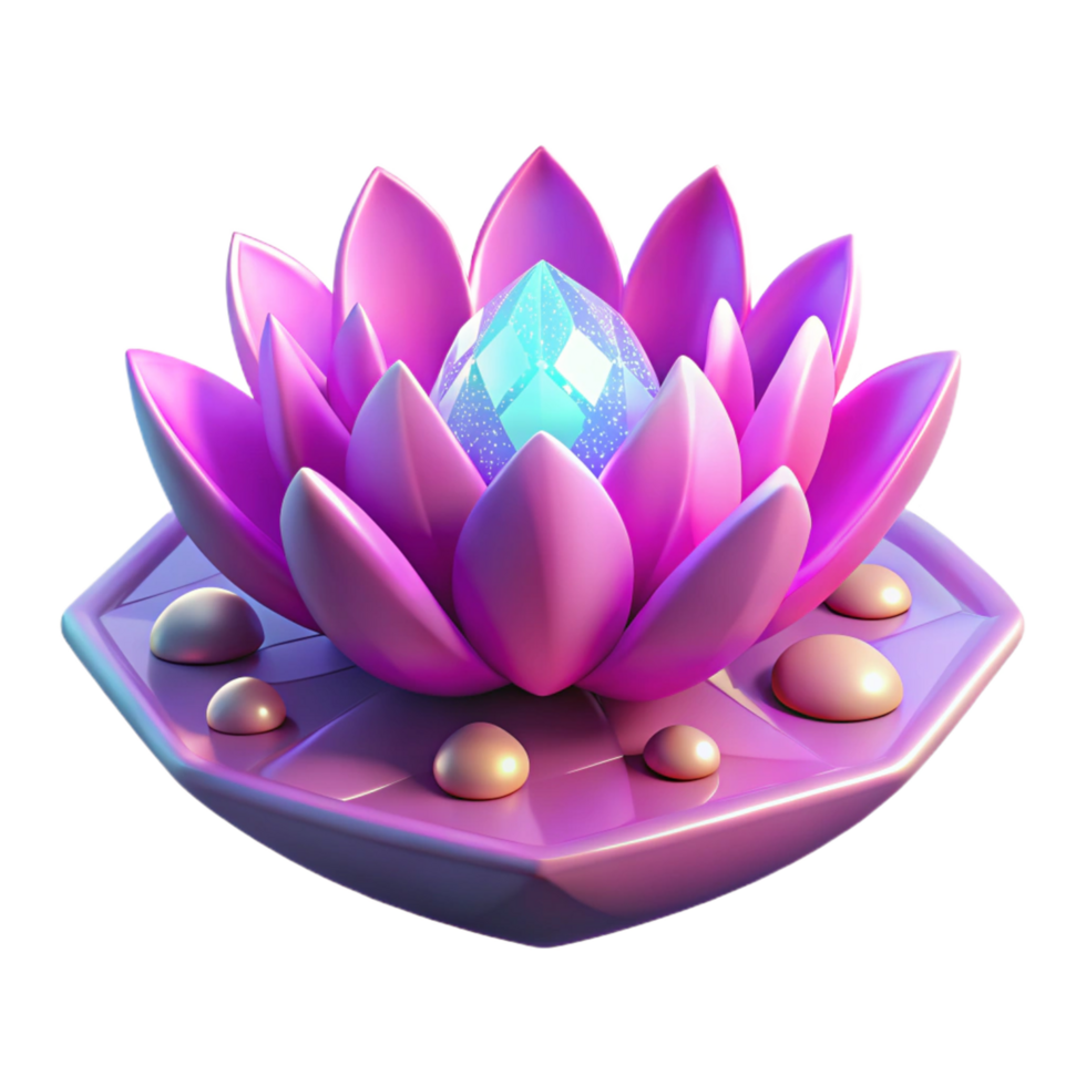 3D Render of a Pink Lotus Flower with a Sparkling Crystal Center on a Padded Surface png