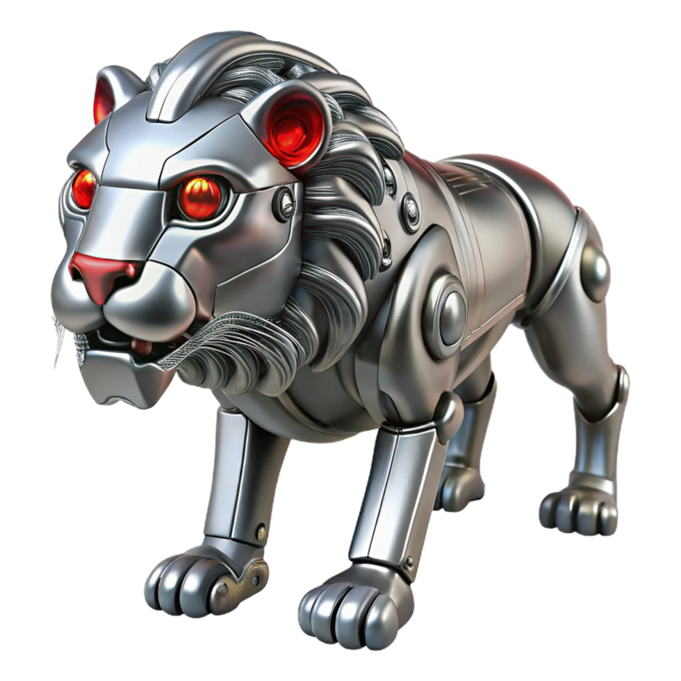 Metallic Lion Robot 3D Render png
