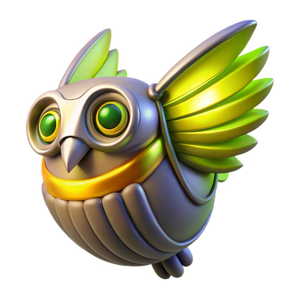 3D Render of a Futuristic Mechanical Owl in Flight png