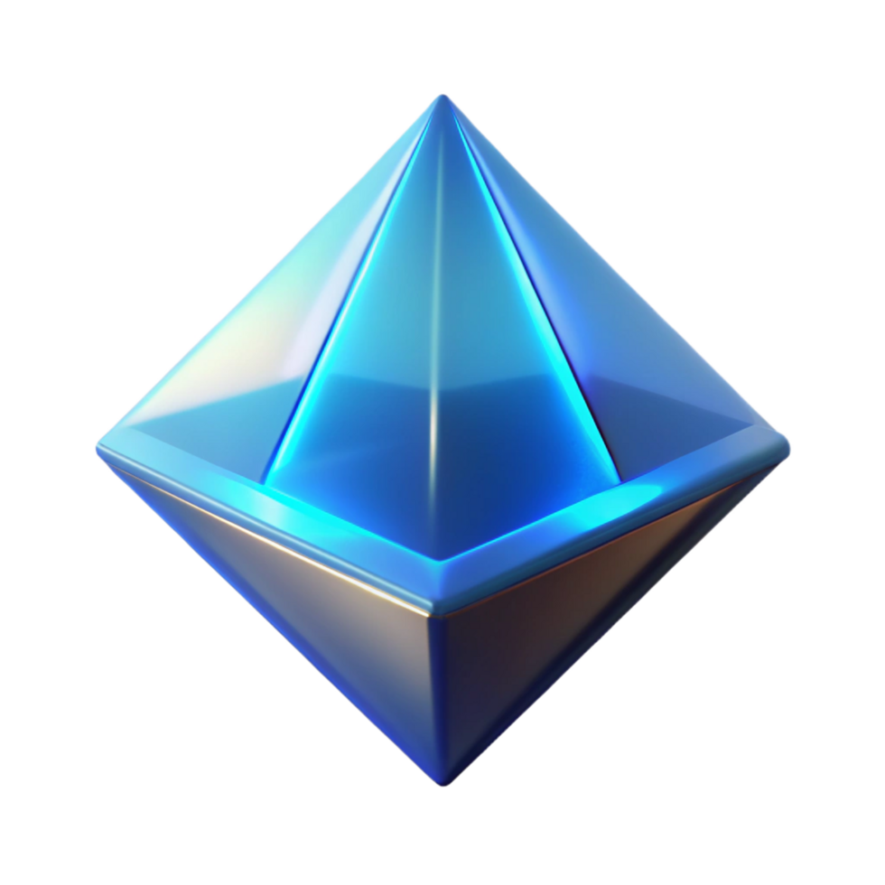 Luminous Blue Gemstone Pyramid 3D Render of a Sparkling Crystal png