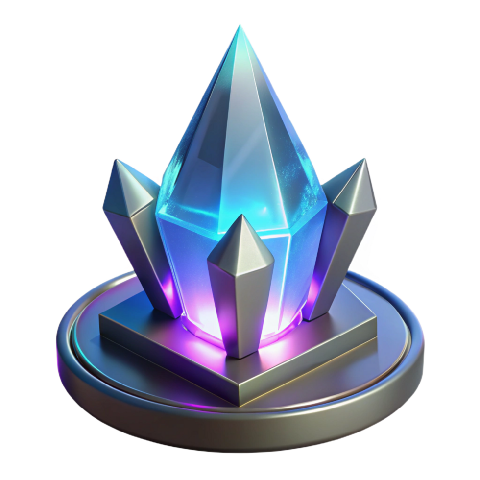 Glowing Crystal Cluster on Metallic Base 3D Render png