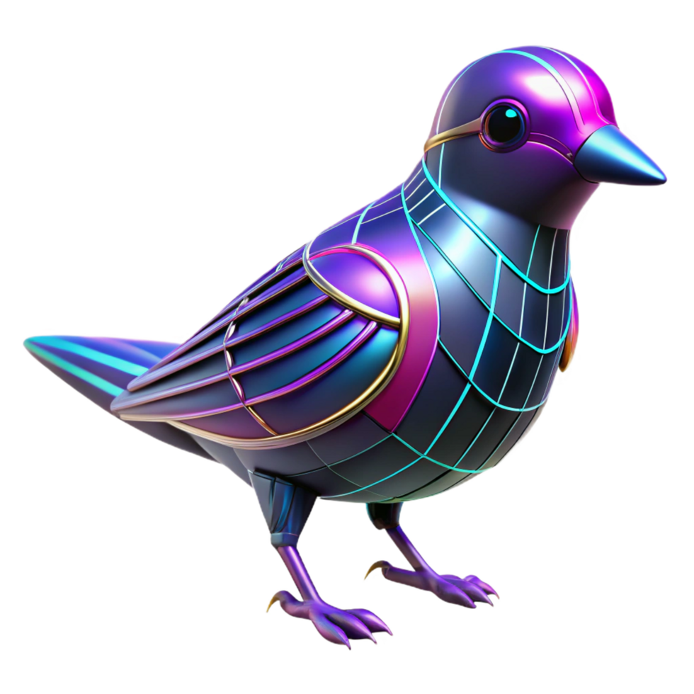 Cybernetic Avian Illustration Futuristic 3D Render of a Metallic Bird with Neon Accents png