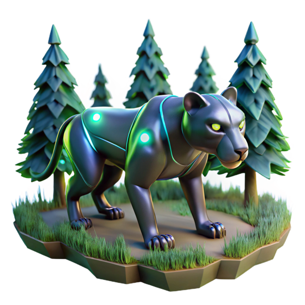 Cybernetic Panther 3D Render Illustration Majestic Robotic Big Cat in Forest Setting png