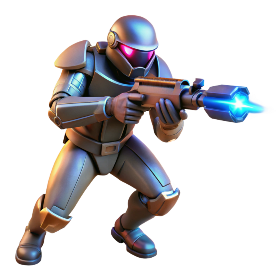 Futuristic Armored Combatant Firing Energy Weapon png