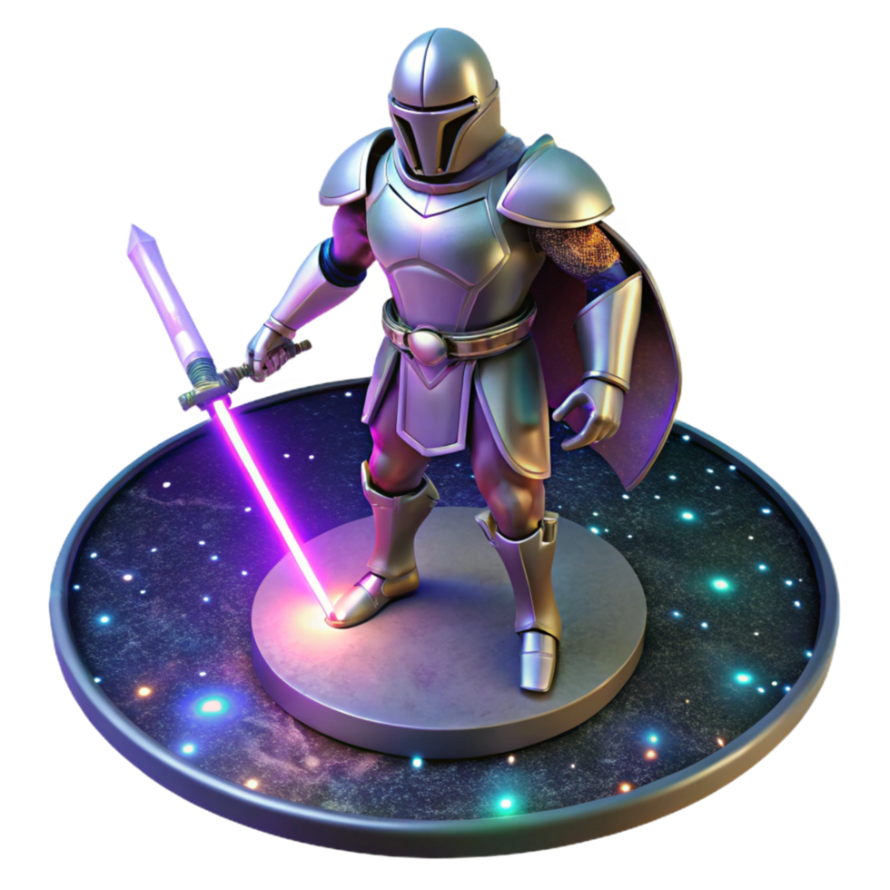 Galactic Knight 3D Render of Fantasy Space Warrior with Lightsaber png