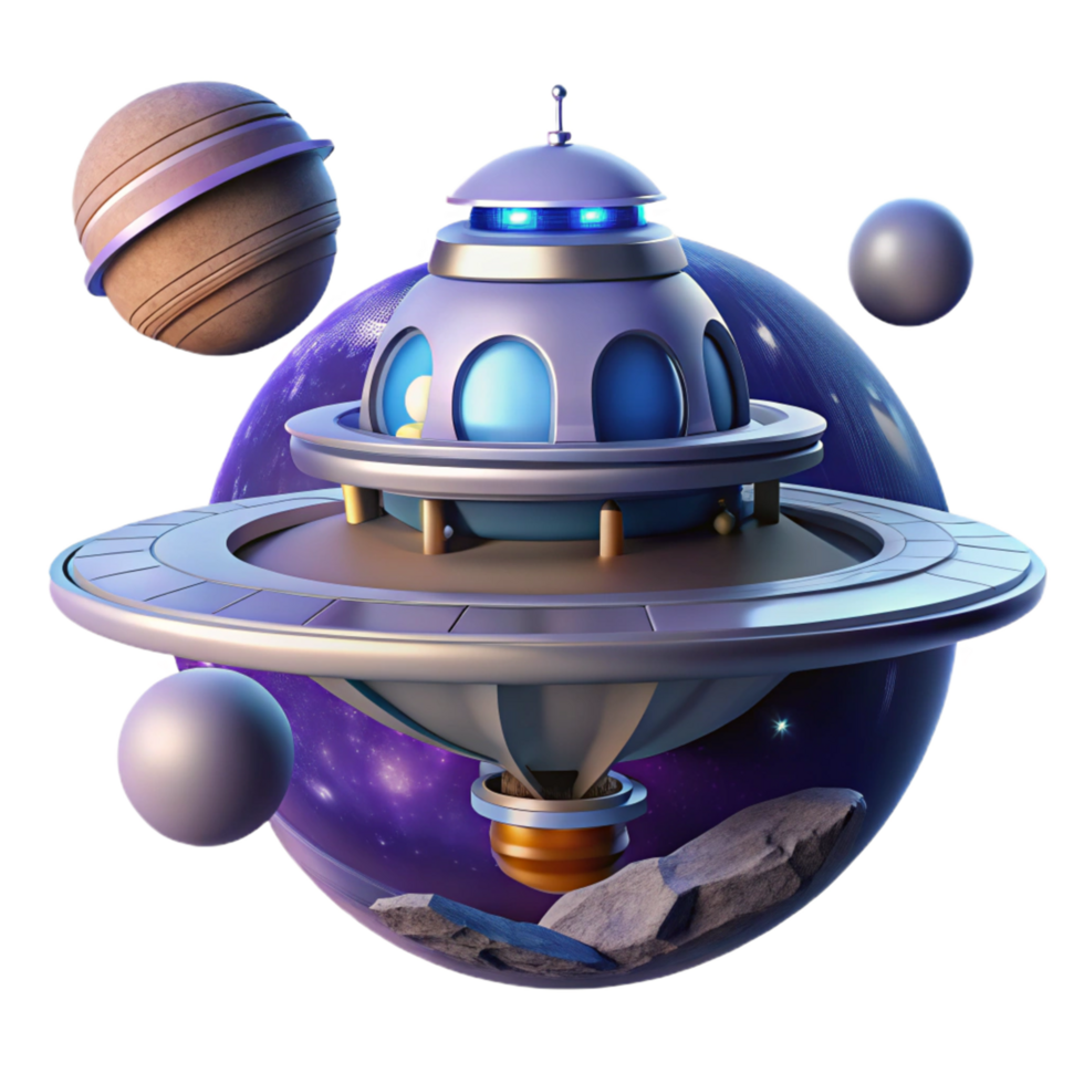 3D Spaceship Illustration over Galaxy Background png