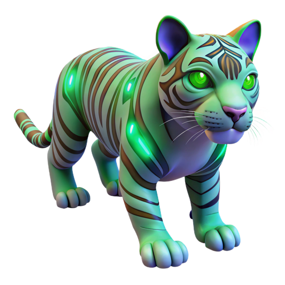 3D Render of a Green Striped Cat png