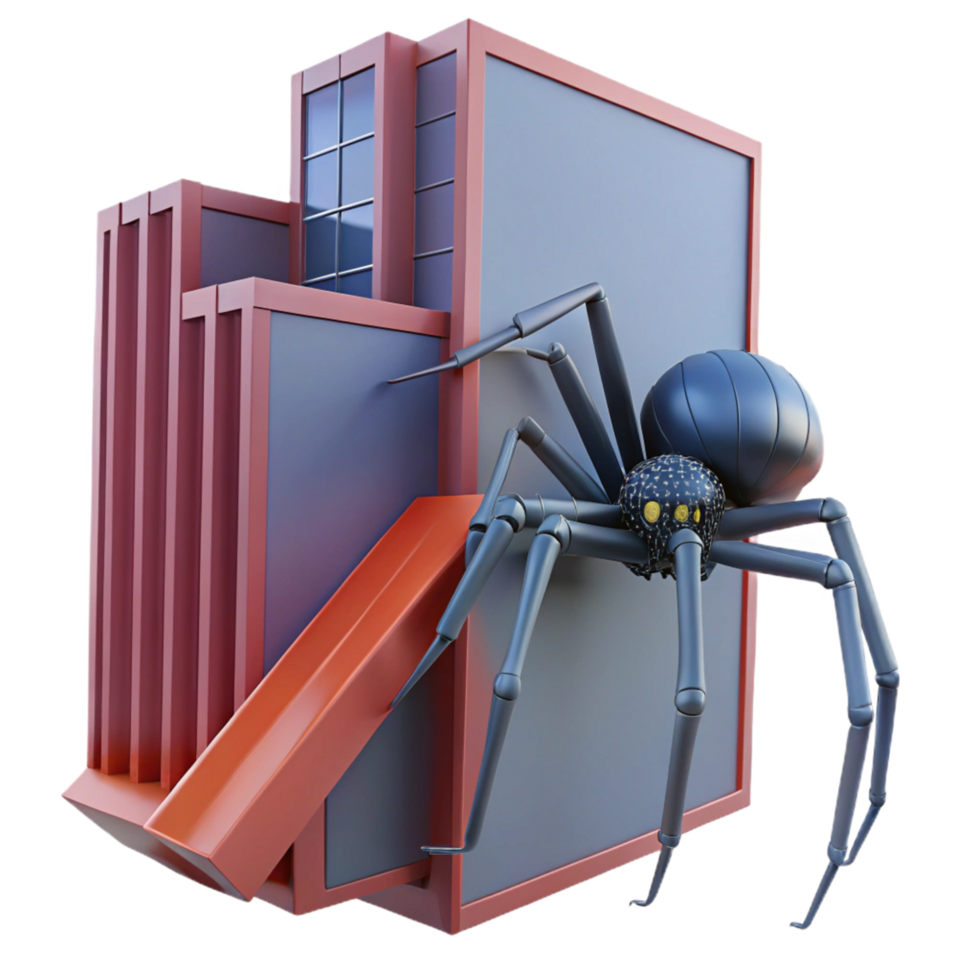 Cybersecurity Threat Giant Spider on Building Illustrates Vulnerability png