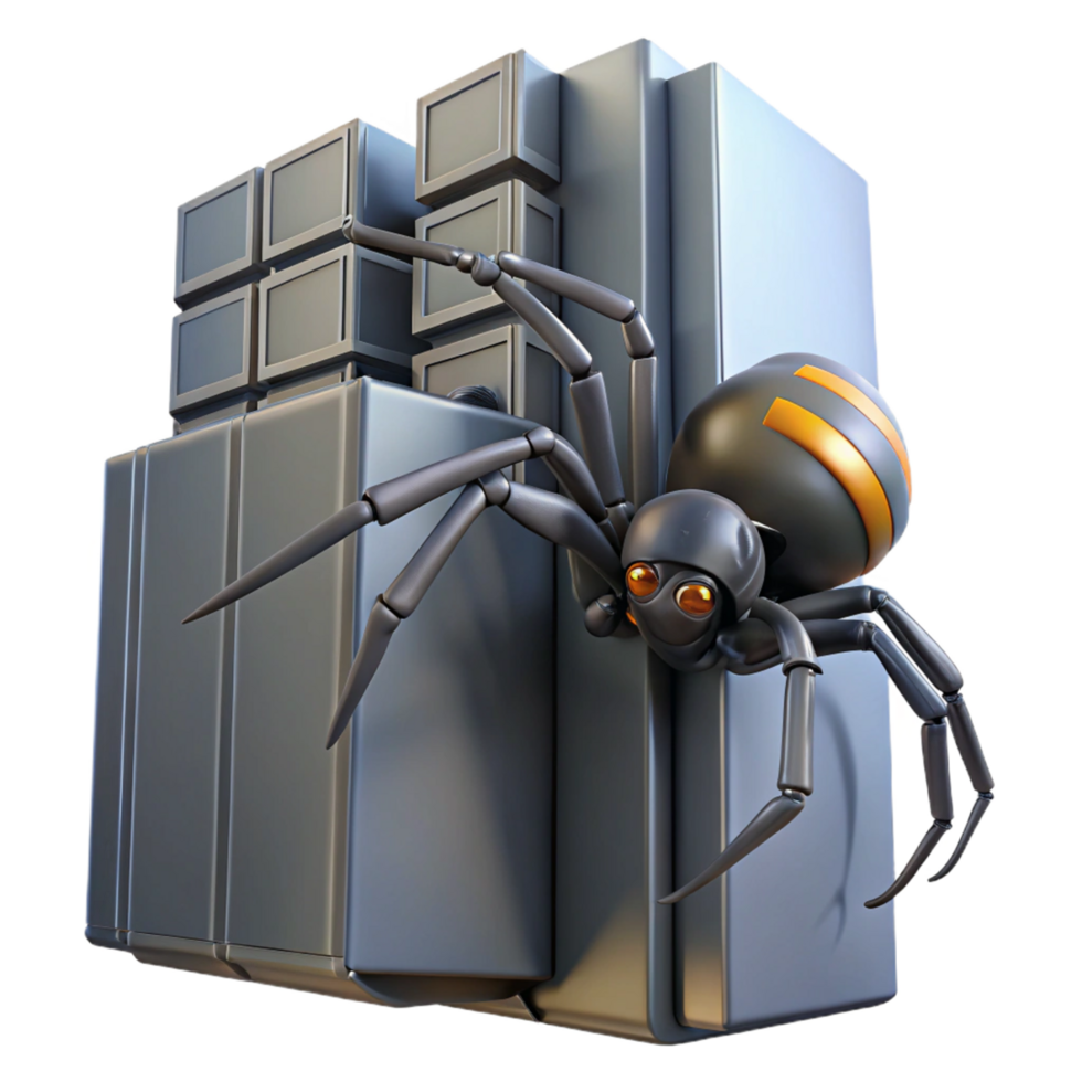 Cybersecurity Threat Robotic Spider on Server Racks png