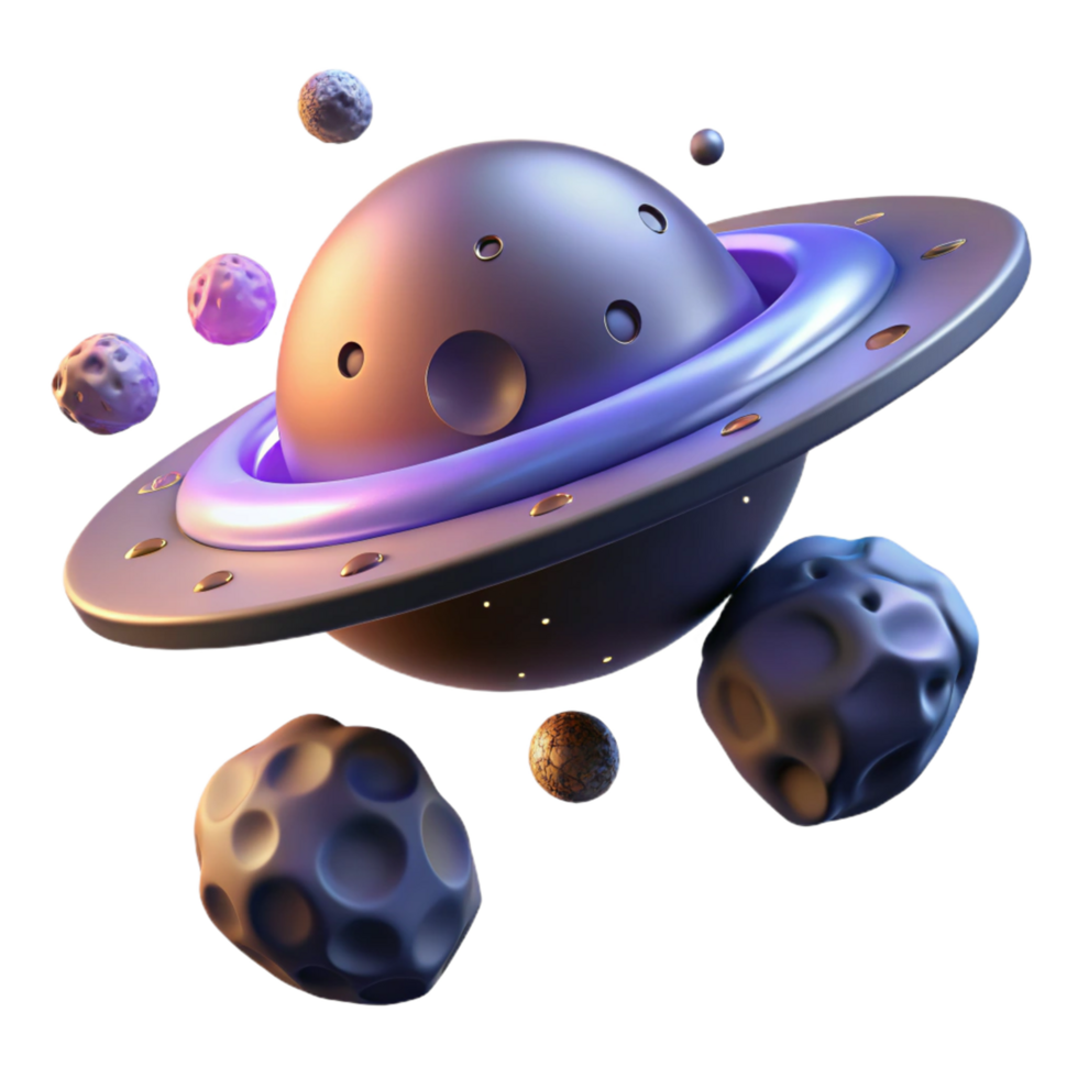 3D Render of a Planet with Moons png