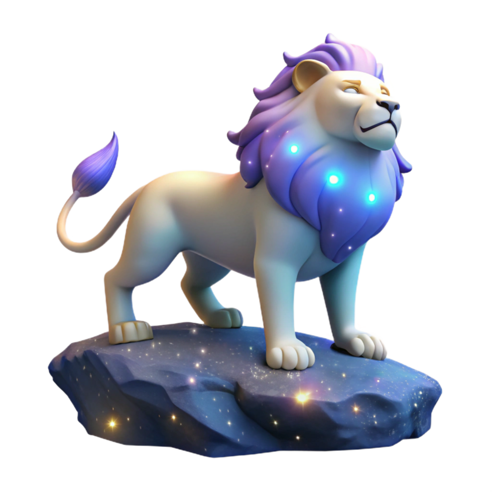 3D Render of a Majestic Lion on a Starry Rock png