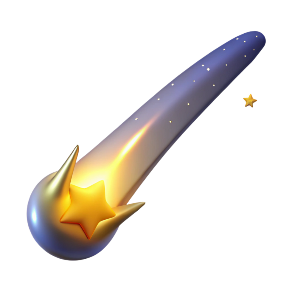 Celestial Comet 3D Render of a Shooting Star with Golden Stars png