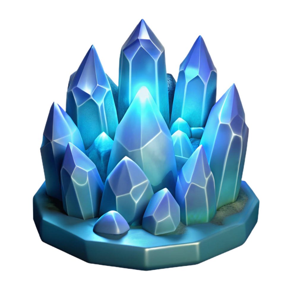 Luminous Blue Crystal Cluster 3D Render Fantasy Game Asset Ice Crystals Sparkling Gemstones Digital Art png