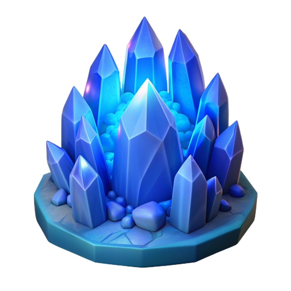 Luminous Blue Crystal Cluster A 3D Render of Sparkling Gems png