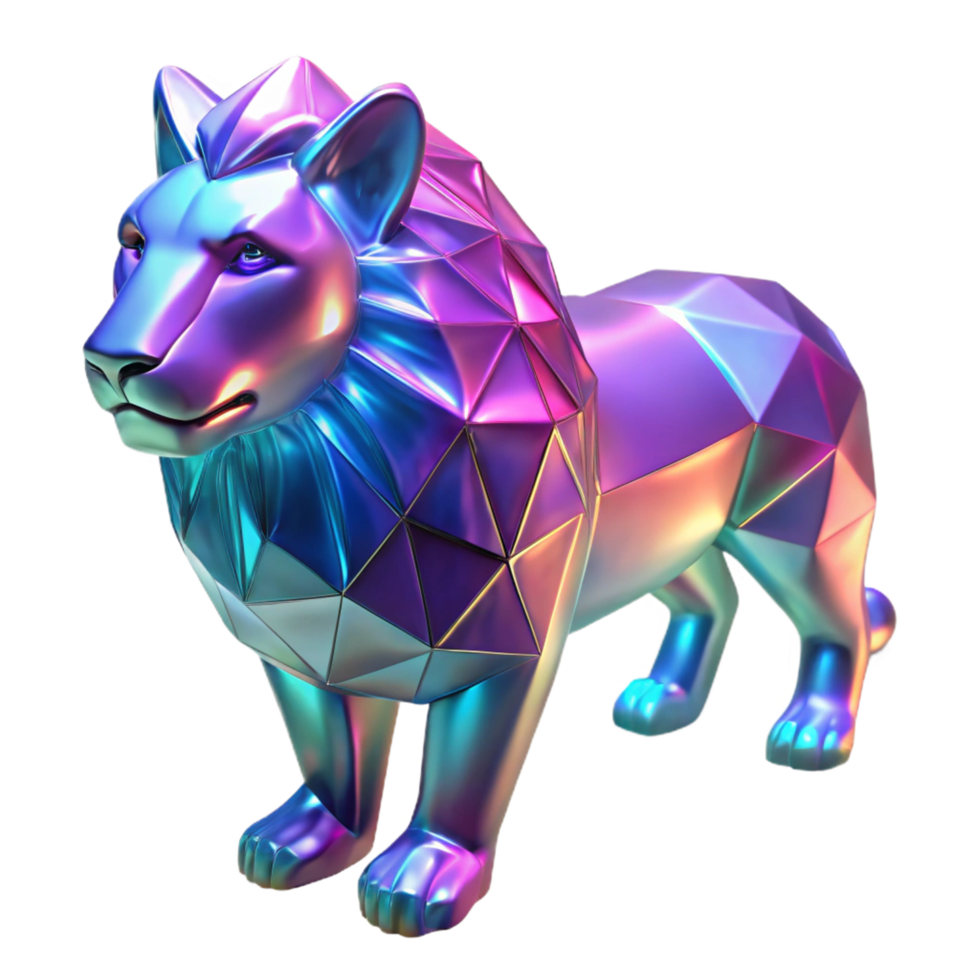 Rainbow Lion 3D Render png