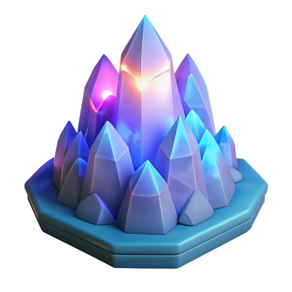 Glowing Crystal Cluster 3D Render Fantasy Game Asset Magical Gemstone Formation png