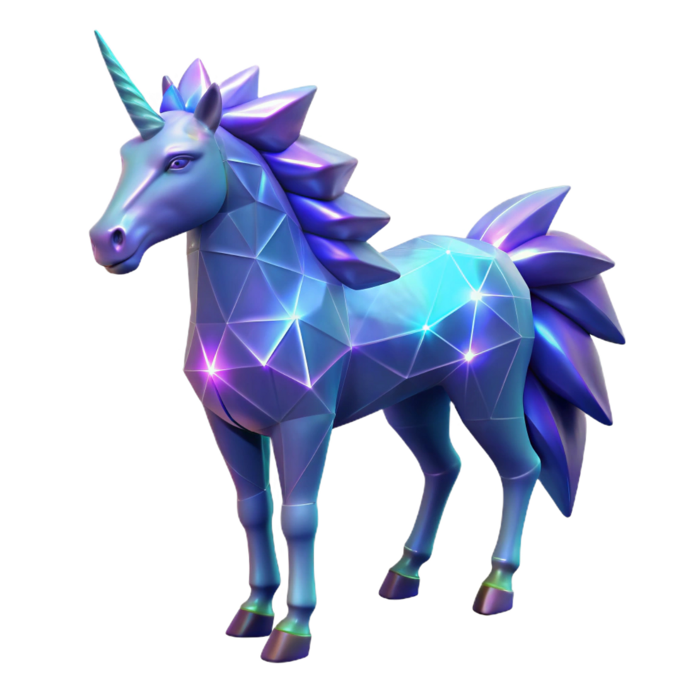 Low Poly Unicorn 3D Render png