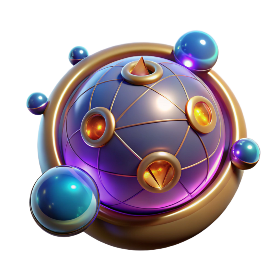 3D Render Purple Gold Sphere Abstract Background png
