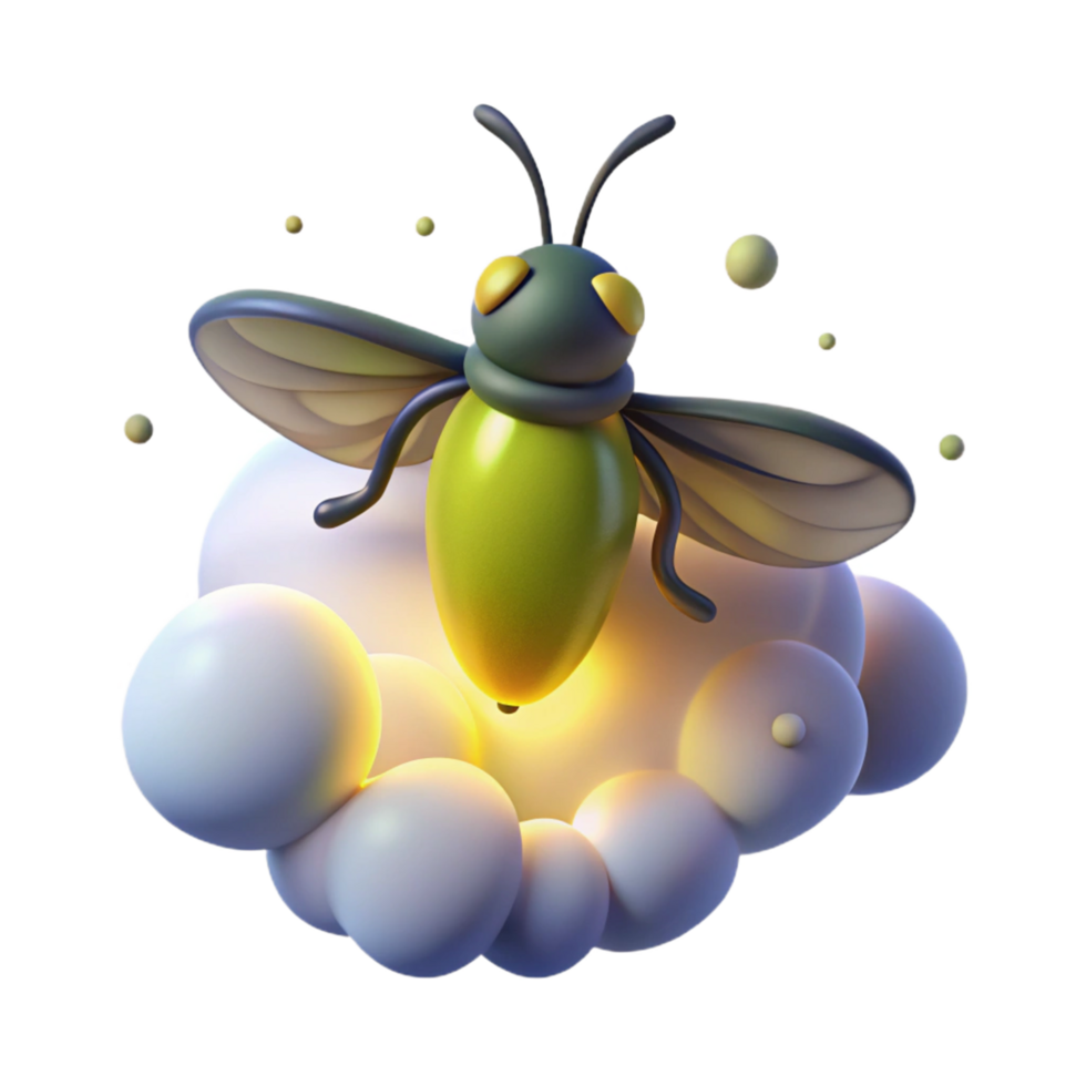 3D Render of a Firefly on an Abstract Cloud Background A Cute and Glowing Insect Illustration png